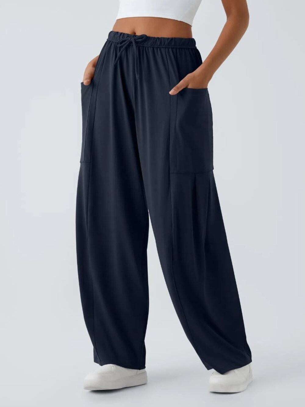 Halara Women's Mid Rise Elastic Waistband Drawstring Pocket Wide Leg Pants - XL